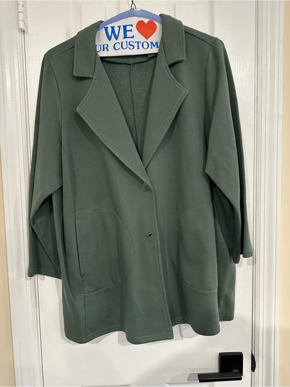 Woman Within Plus Size 1X Green Button Front Jacket w/ Pockets Mid-Length